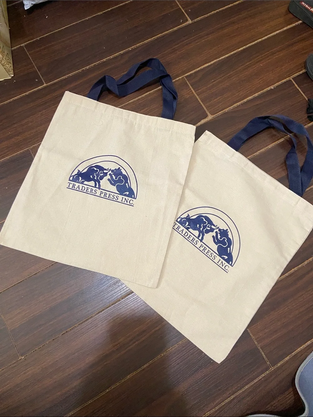 Canvas Tote Bag in Natural with Navy Handles 13 X 14.5”